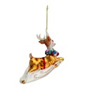 Clayre & Eef Christmas Ornament Deer 13x4x12 cm Gold colored White Glass