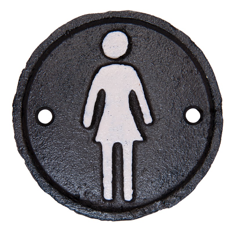 Clayre & Eef Ladies' Toilet Sign Ø 8 cm Brown Iron Round Woman
