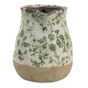 Clayre & Eef Dekorative Kanne 1100 ml Grün Weiß Keramik Blätter