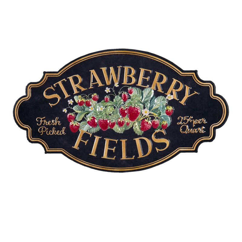 Clayre & Eef Text Sign 48x27 cm Black Iron Strawberries Strawberry fields