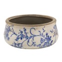 Clayre & Eef Pot de fleurs Ø 21x8 cm Bleu Blanc Céramique Rond Fleurs