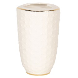 Clayre & Eef Porta Spazzolini da Denti 7*12 cm Bianco, Oro  Ceramica