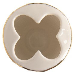Clayre & Eef Zahnbürstenhalter 6CE1005 7*12 cm Weiß Goldfarbig Keramik Rund Zahnbürsten Halter