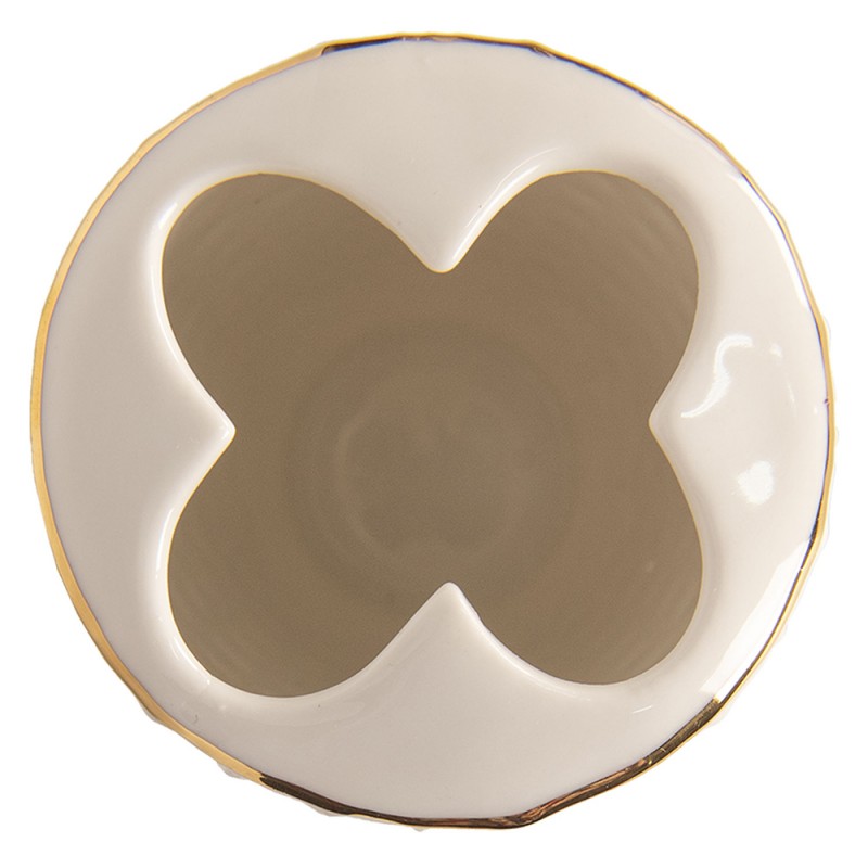 2Clayre & Eef Zahnbürstenhalter 6CE1005 7*12 cm Weiß Goldfarbig Keramik Rund Zahnbürsten Halter