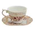 Clayre & Eef Cup and Saucer 200 ml Pink Beige Porcelain Round Flowers