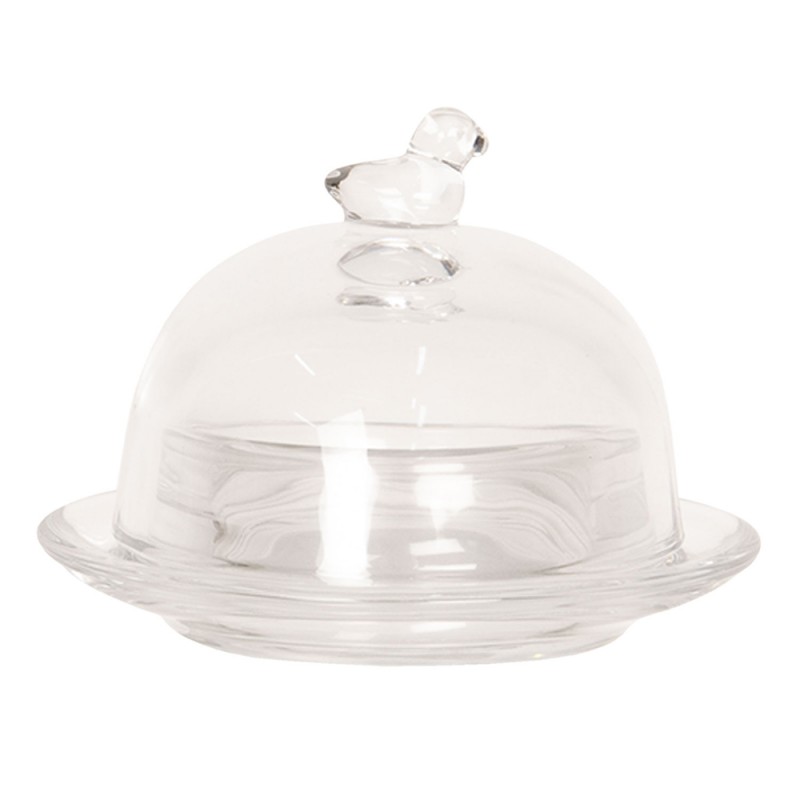 2Clayre & Eef Butter Dish Ø 9x7 cm Transparent Glass Round