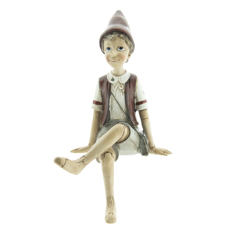 Clayre & Eef Statuetta Pinocchio 23 cm Beige Rosso Poliresina
