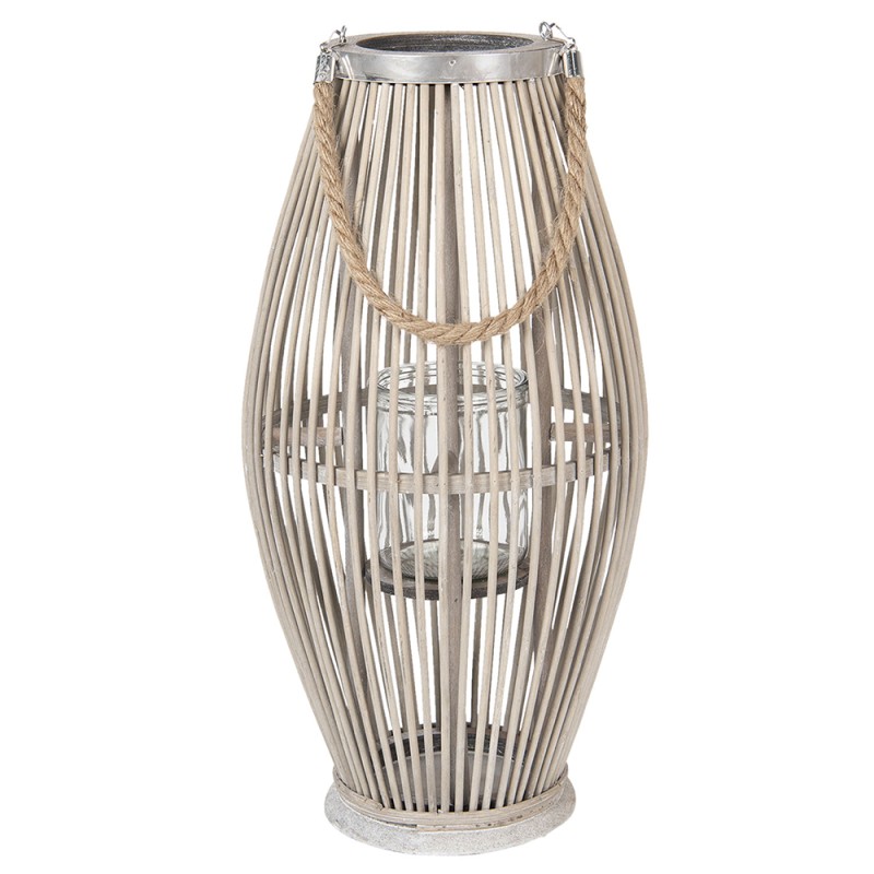 Clayre & Eef Wind Light Ø 25x50 cm Grey Wood Glass Round