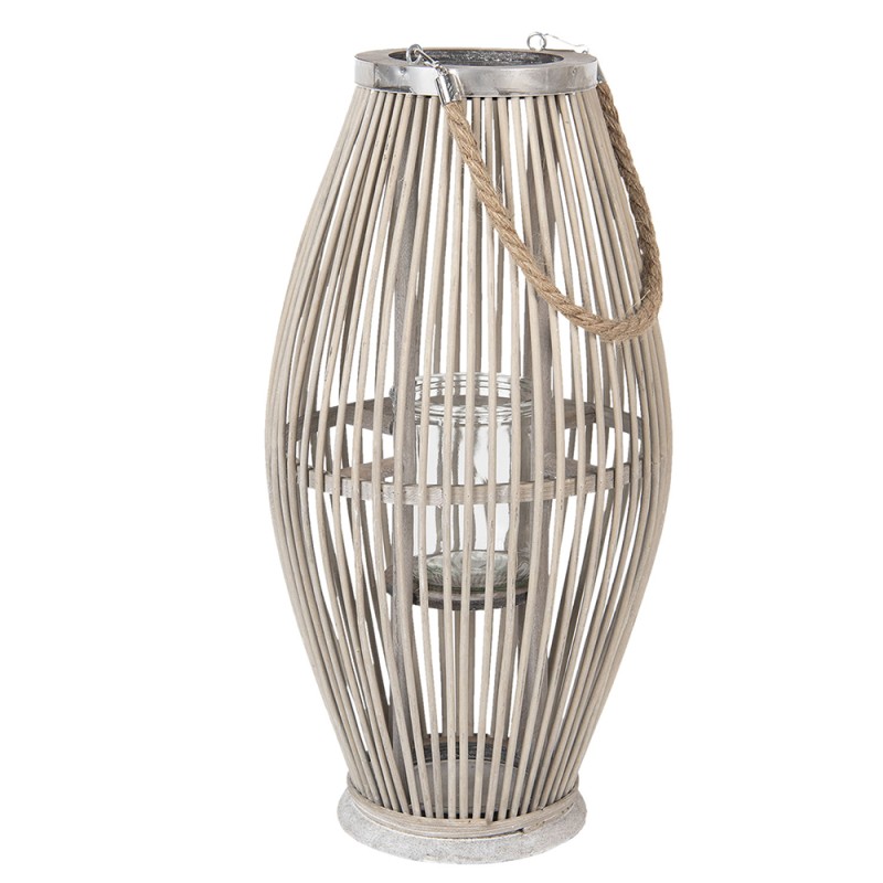 Clayre & Eef Wind Light Ø 25x50 cm Grey Wood Glass Round