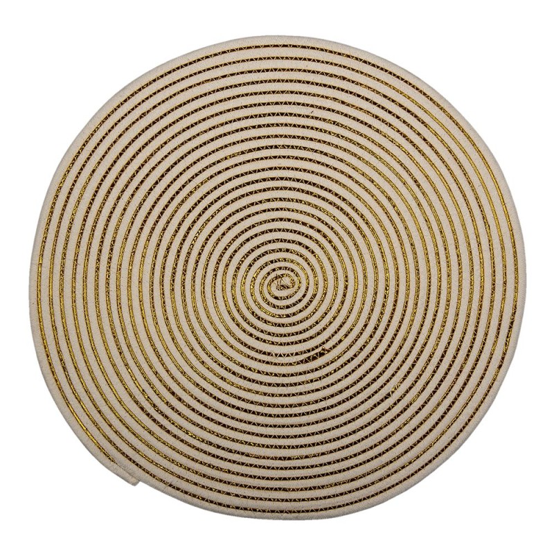 Clayre & Eef Wicker Placemat Ø 51x1 cm White Yellow Jute Round Circle