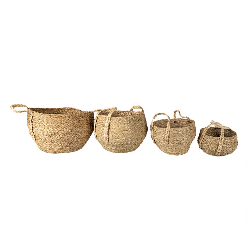 Clayre & Eef Storage Basket Set of 4 Ø 30 - Ø 18cm Brown Straw Round