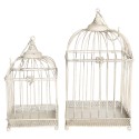 Clayre & Eef Bird Cage Decoration Set of 2  White Iron Square