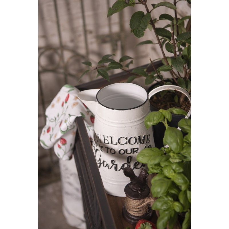 Clayre & Eef Decoration can 26x17x25 cm White Metal Round Welcome to our garden