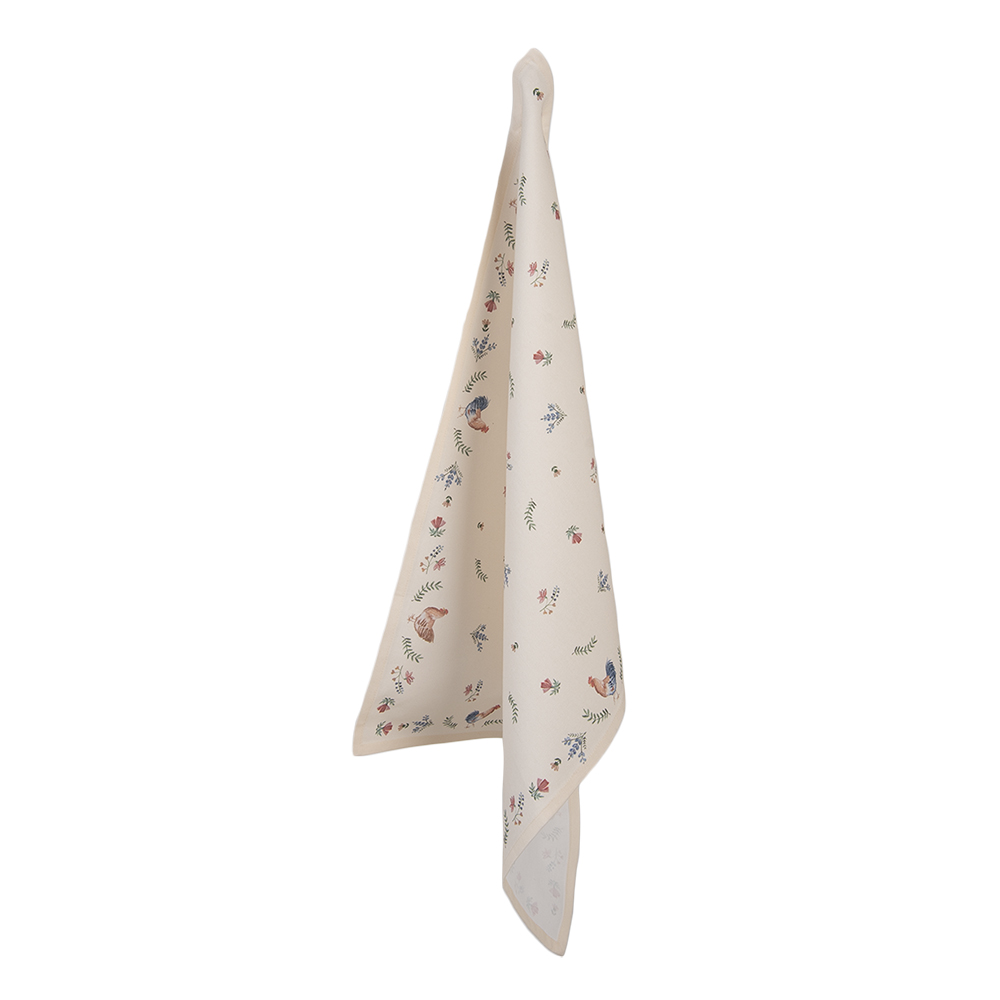 Clayre&Eef Theedoek 50x70 cm Beige Blauw Katoen Kip en Haan