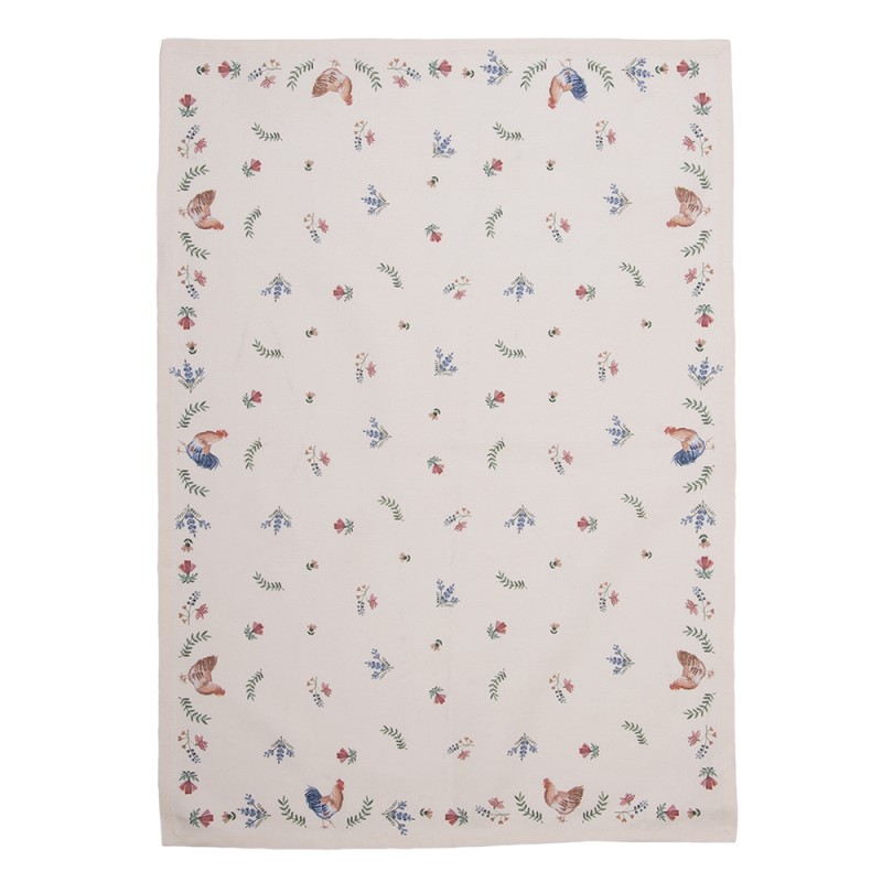 Clayre & Eef Tea Towel 50x70 cm Beige Blue Cotton Chicken and Rooster