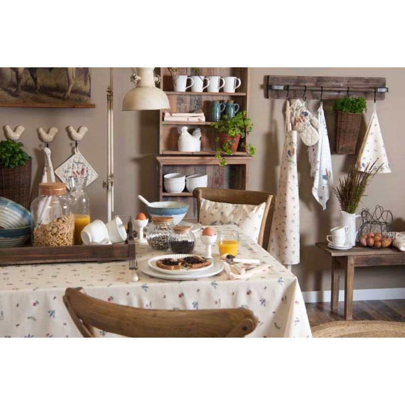 Clayre & Eef Asciugamani da cucina 50x70 cm Beige Blu  Cotone Pollo e gallo