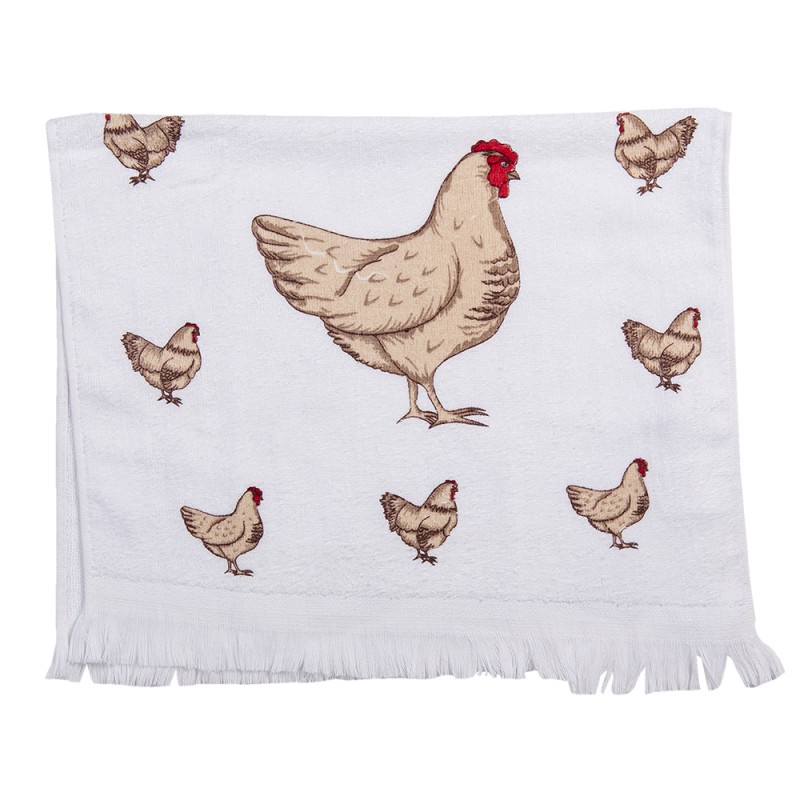 Clayre & Eef Guest Towel 40x66 cm Beige White Cotton Chickens