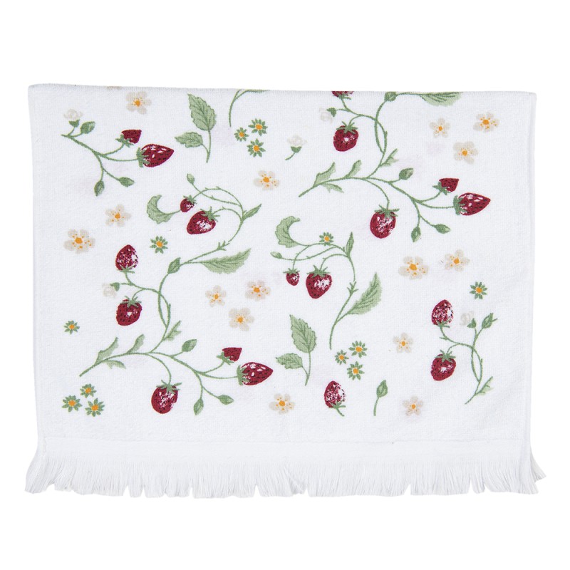 Clayre & Eef Guest Towel 40x66 cm White Red Cotton Strawberries