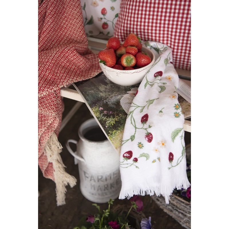 Clayre & Eef Serviette invité 40x66 cm Blanc Rouge Coton Fraises