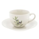 Clayre & Eef Tasse et soucoupe 200 ml Beige Bleu Céramique Rond Branche d'olivier