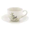 Clayre & Eef Tazza e piattino 200 ml Beige Blu  Ceramica Rotondo Ramo d'olivo