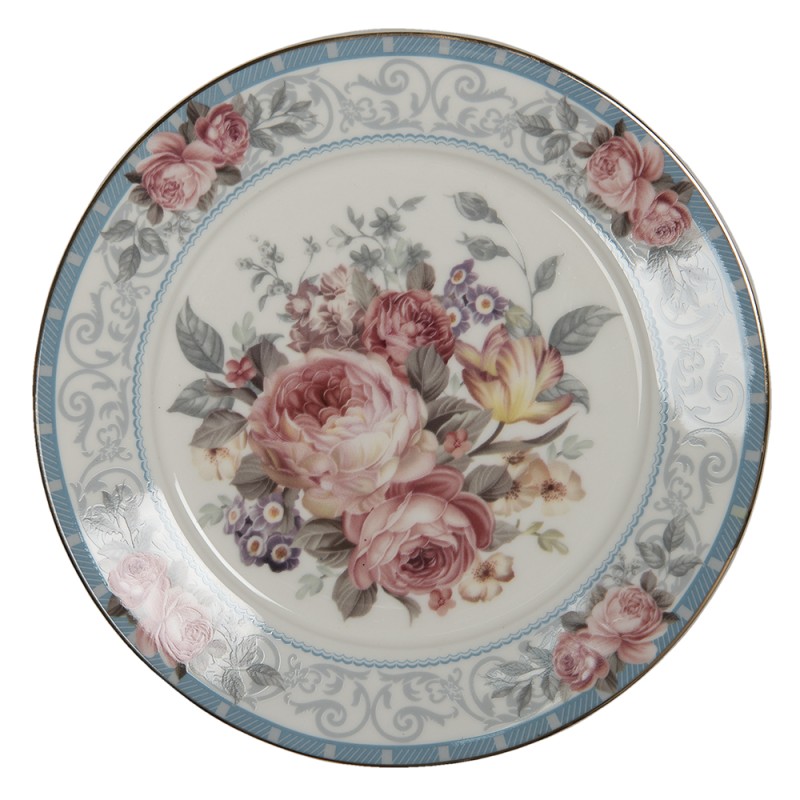 Clayre & Eef Breakfast Plate Ø 21 cm White Porcelain Flowers