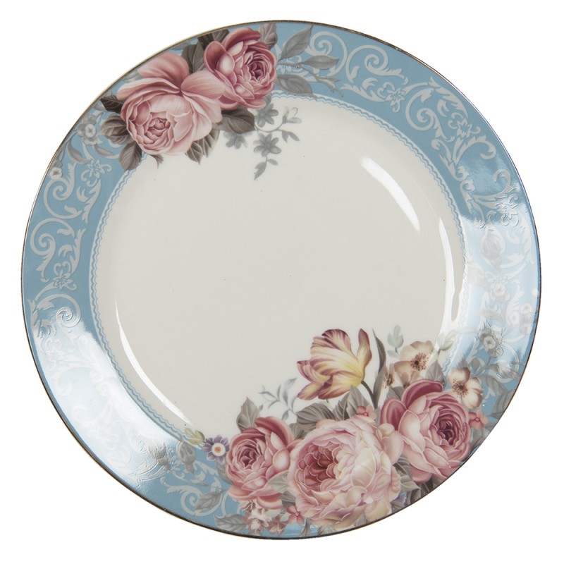 Clayre & Eef Dinerbord  Ø 26 cm Blauw Wit Porselein Bloemen