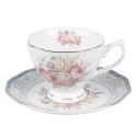 Clayre & Eef Tasse et soucoupe 220 ml Blanc Porcelaine Fleurs