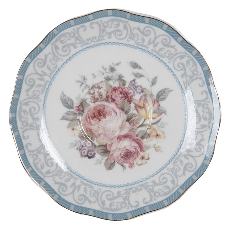 Clayre & Eef Cup and Saucer 220 ml White Porcelain Flowers