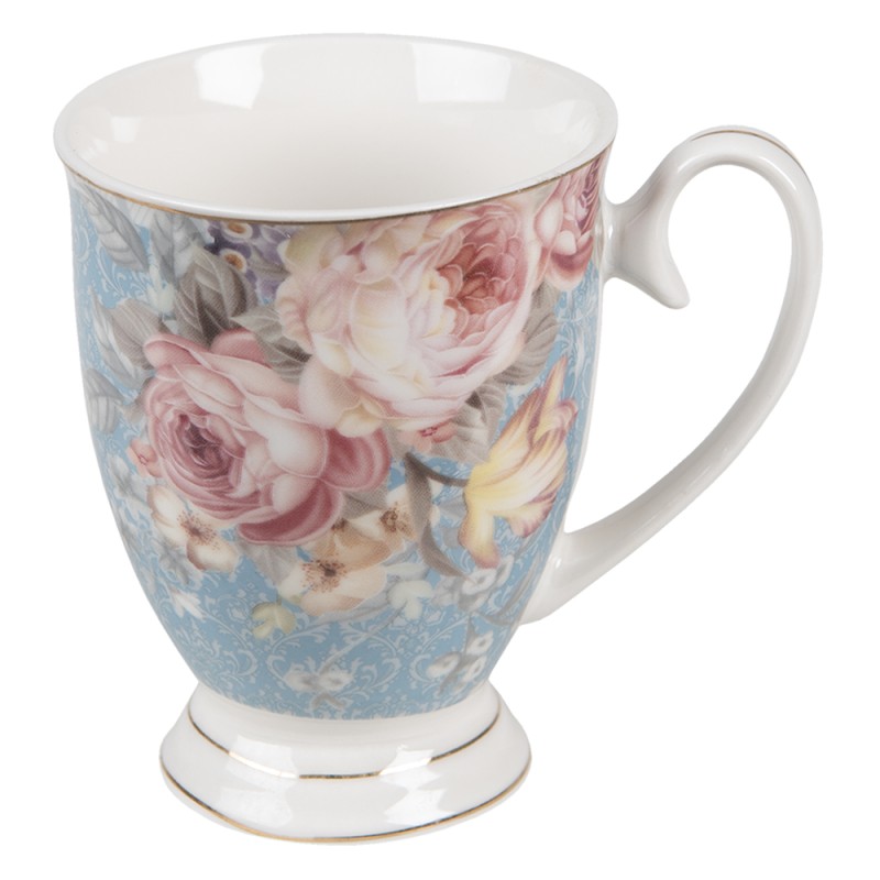 Clayre & Eef Mug 300 ml Bleu Blanc Porcelaine Fleurs