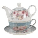 Clayre & Eef Tea for One 400 ml Blau Weiß Porzellan Blumen