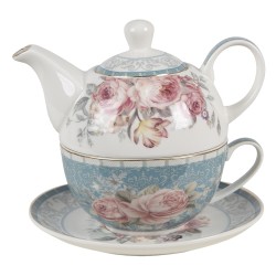 Clayre & Eef Tea for One 400 ml Blu Bianco  Porcellana Fiori