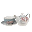 Clayre & Eef Tea for One  400 ml Blauw Wit Porselein Bloemen