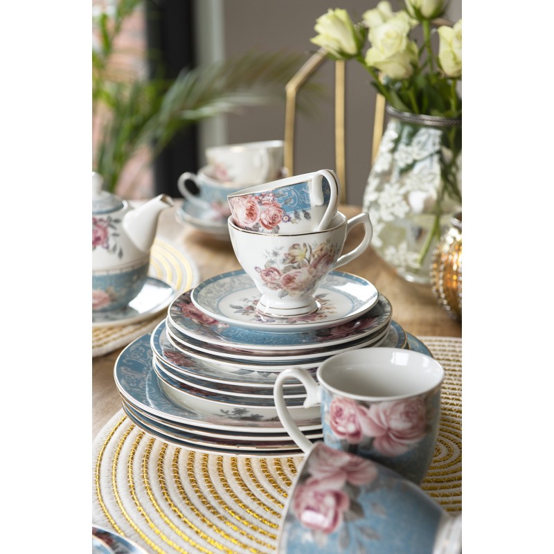 Clayre & Eef Breakfast Plate Ø 18 cm Blue Pink Porcelain Flowers