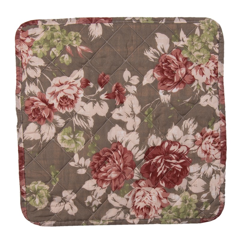 Clayre & Eef Cushion Cover 40x40 cm Brown Polyester Square Flowers