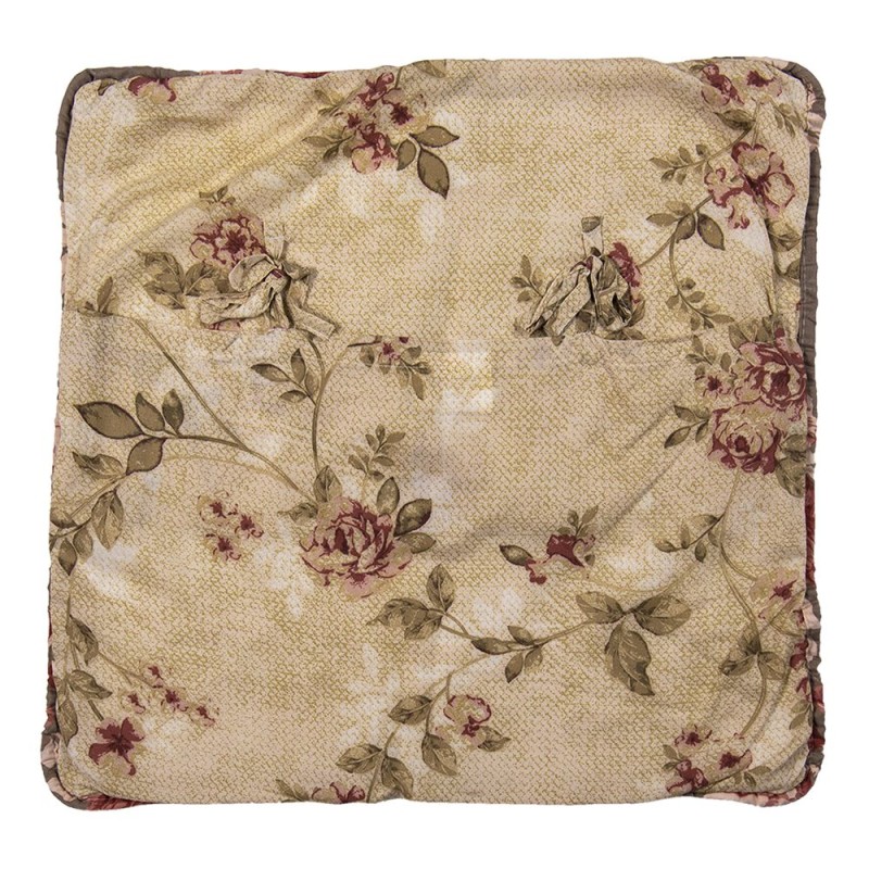 Clayre & Eef Cushion Cover 50x50 cm Brown Polyester Square Flowers