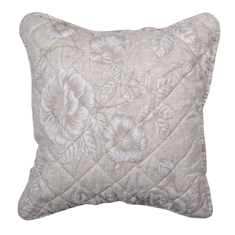 Clayre & Eef Cushion Cover 40x40 cm Beige White Polyester Square Flowers