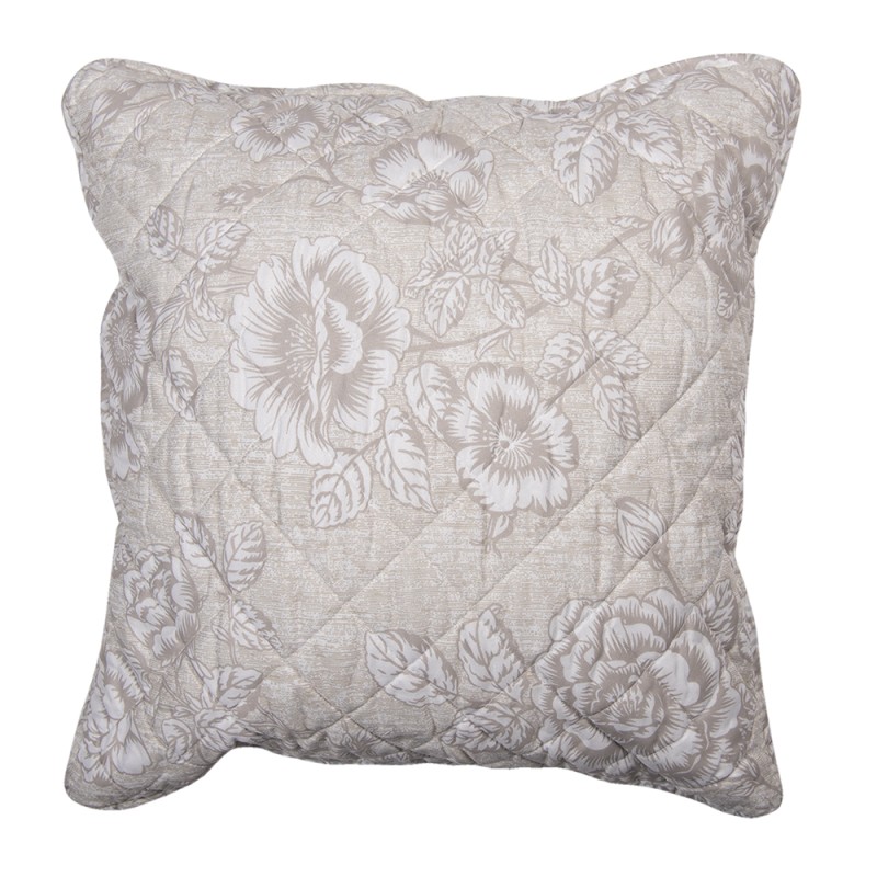 Clayre & Eef Cushion Cover 50x50 cm Beige White Polyester Square Flowers