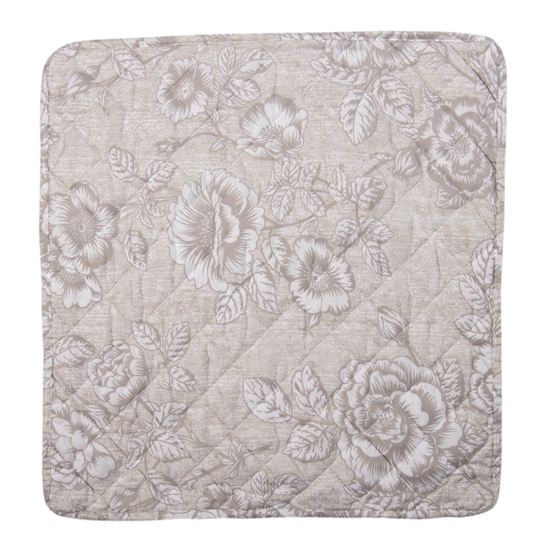 Clayre & Eef Cushion Cover 50x50 cm Beige White Polyester Square Flowers