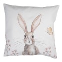 Clayre & Eef Cushion Cover 40x40 cm White Brown Cotton Square Rabbit