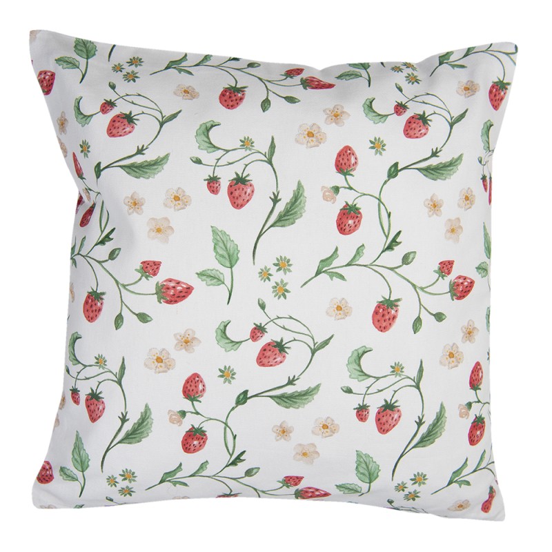 Clayre & Eef Housse de coussin 40x40 cm Blanc Rouge Coton Carré Fraises