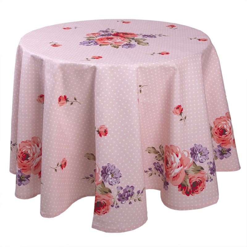 Clayre & Eef Nappe Ø 170 cm Rose Violet Coton Rond Roses