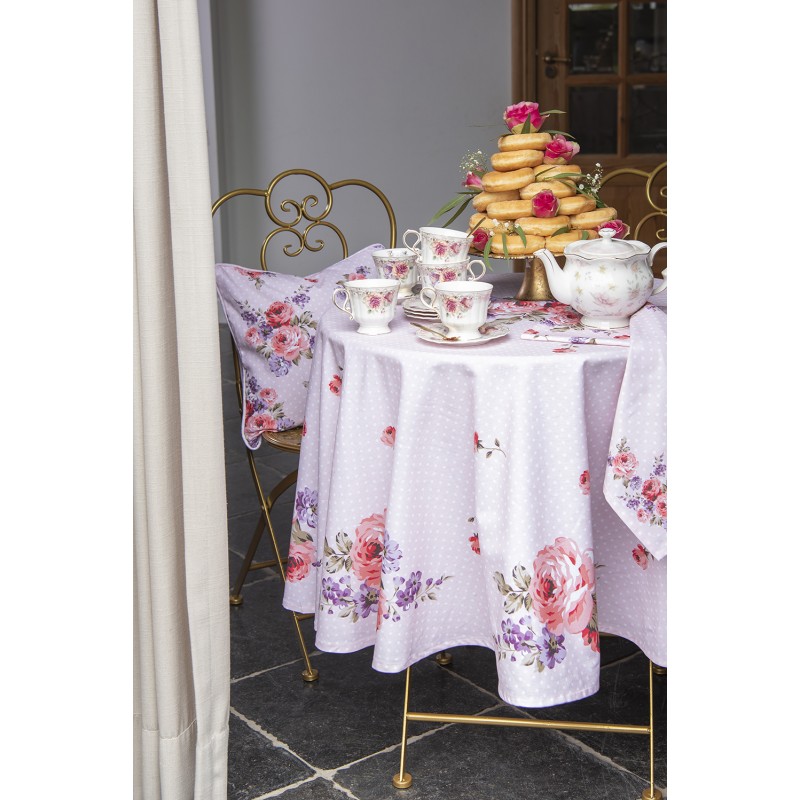 Clayre & Eef Nappe Ø 170 cm Rose Violet Coton Rond Roses