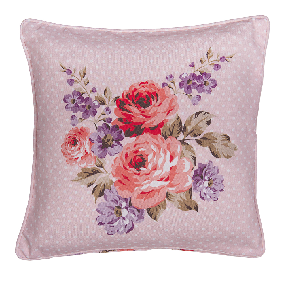 Clayre & Eef Kussenhoes 40x40 cm Roze Paars Katoen Rozen afbeelding 1