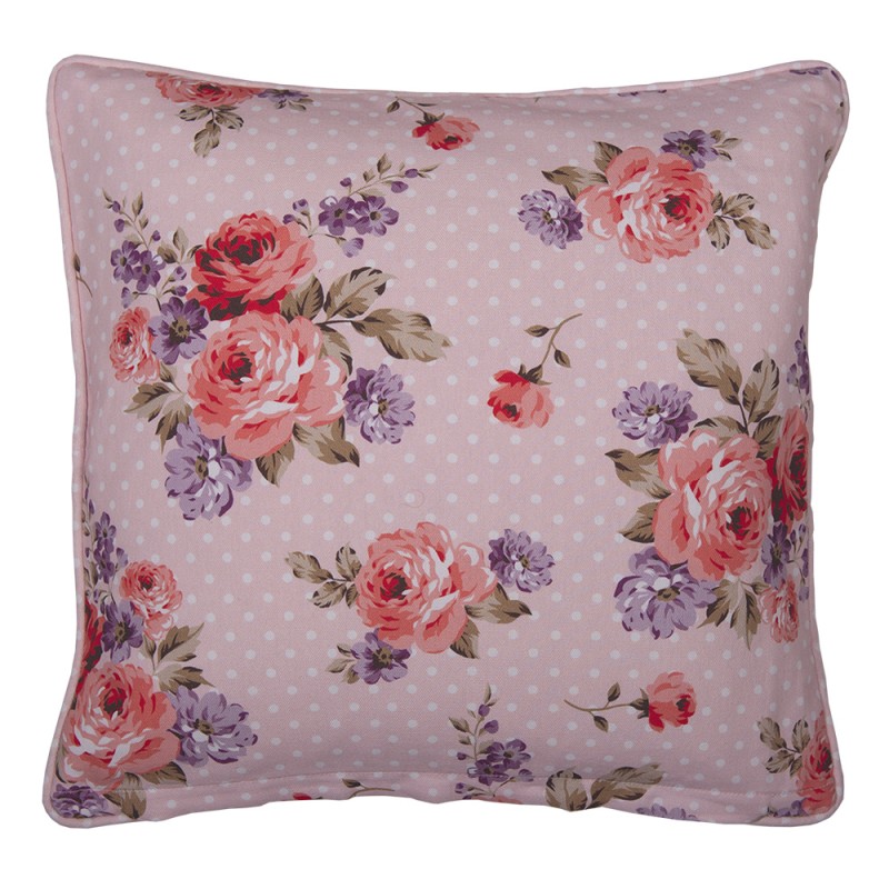 Clayre & Eef Cushion Cover 40x40 cm Pink Purple Cotton Square Roses