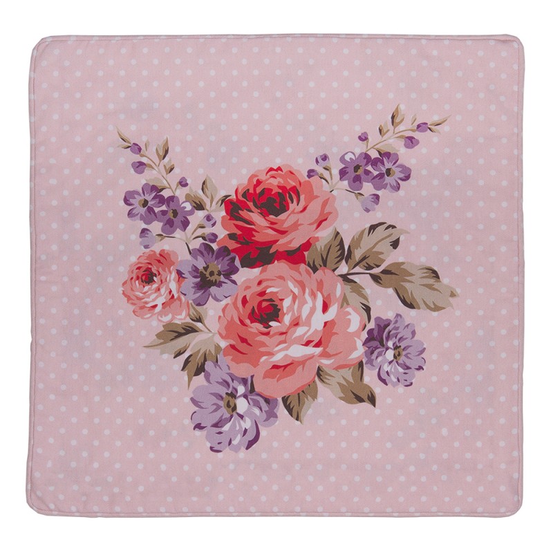 Clayre & Eef Cushion Cover 40x40 cm Pink Purple Cotton Square Roses