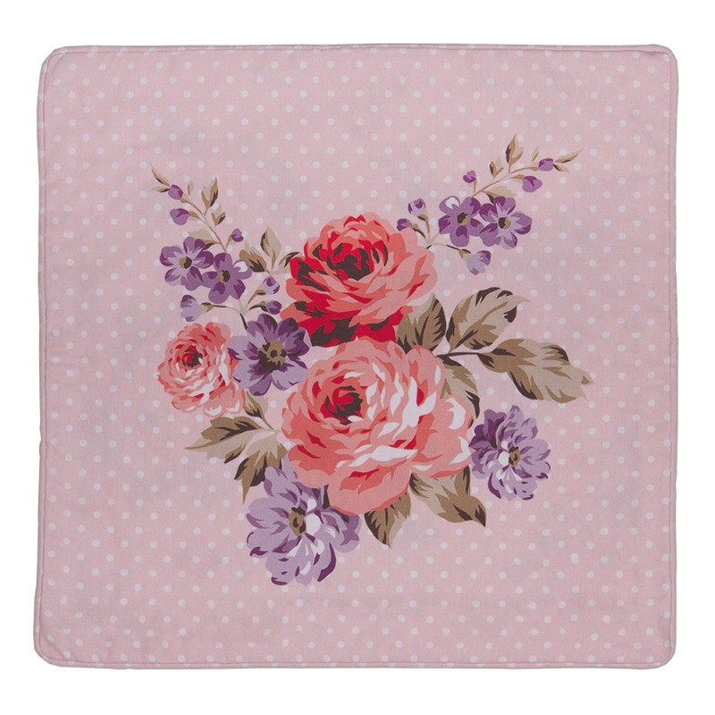 Clayre & Eef Kussenhoes  40x40 cm Roze Paars Katoen Vierkant Rozen