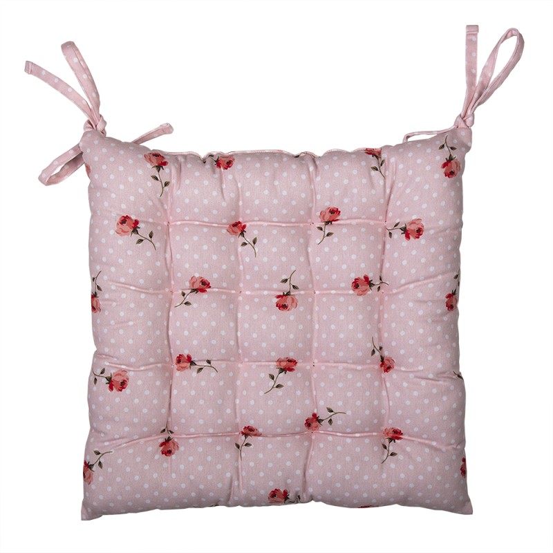 Clayre & Eef Stuhlkissen Schaumstoff 40x40x4 cm Rosa Baumwolle Quadrat Blumen