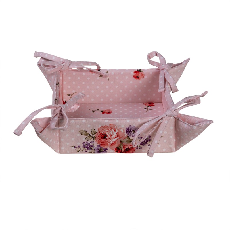 Clayre & Eef Corbeille à pain 35x35x8 cm Rose Violet Coton Roses