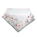 Clayre & Eef Nappe 100x100 cm Blanc Vert Coton Carré Fleurs